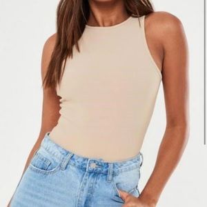 Petite sand racerback bodysuit